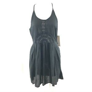Roxy Dance to the Beat Dress Crochet Semi Sheer Halter Pockets Black Size S